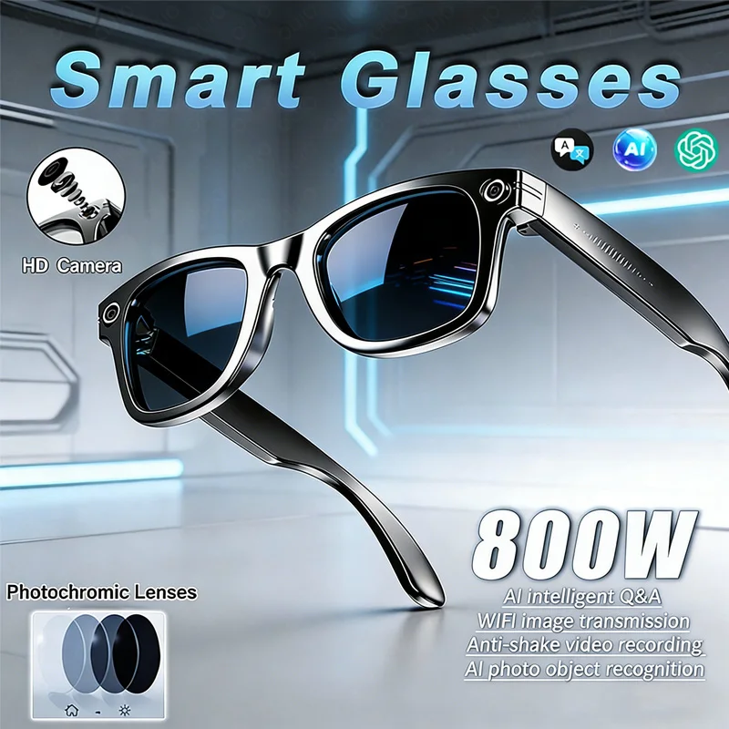 

Умные очки 2026 с HD-камерой 800W, стабилизацией видео, ИИ-переводом, голосовым помощником и линзами с изменением цвета