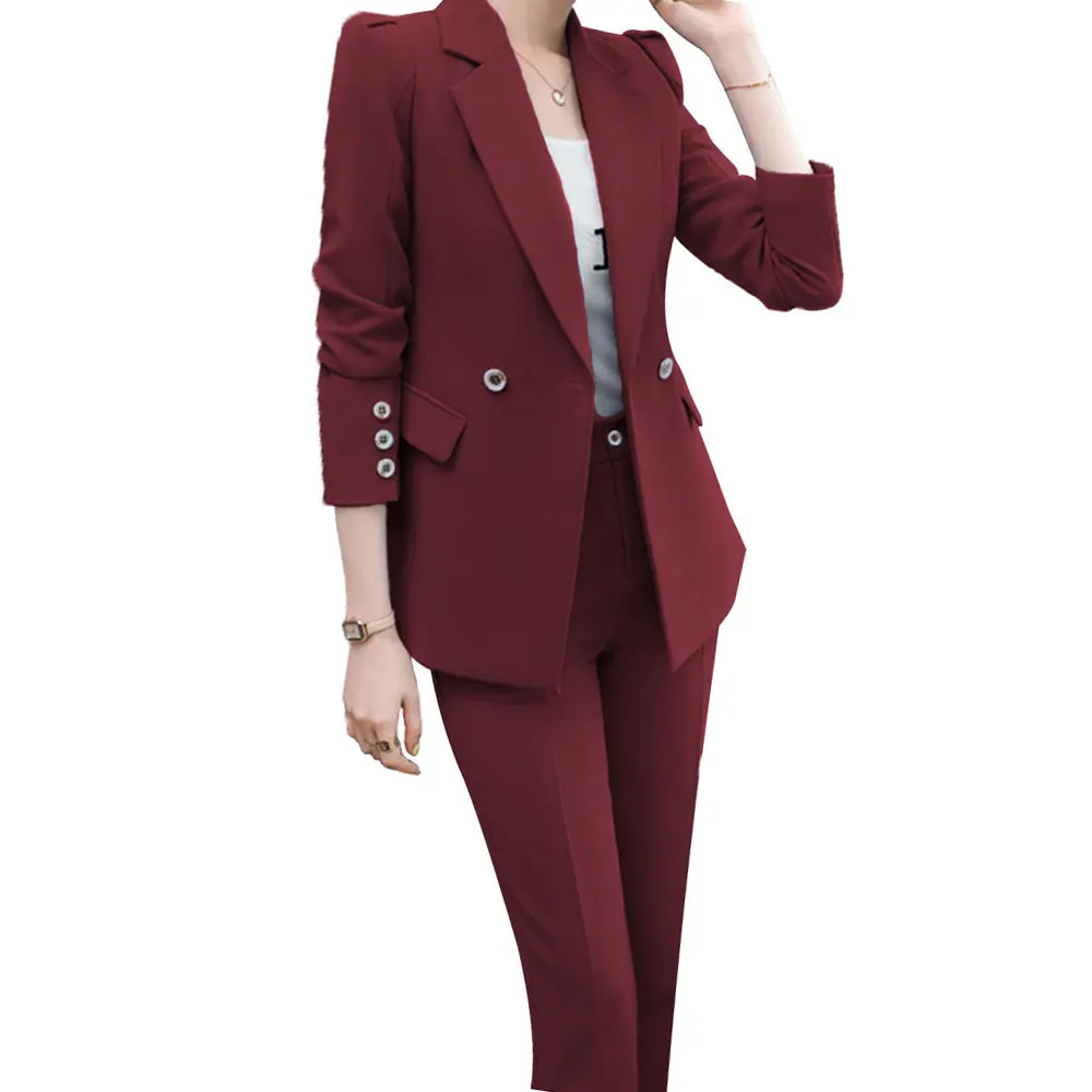 Blazer da donna si adatta a 2 pezzi di pantaloni da lavoro solidi per le donne Business Office Lady Sets