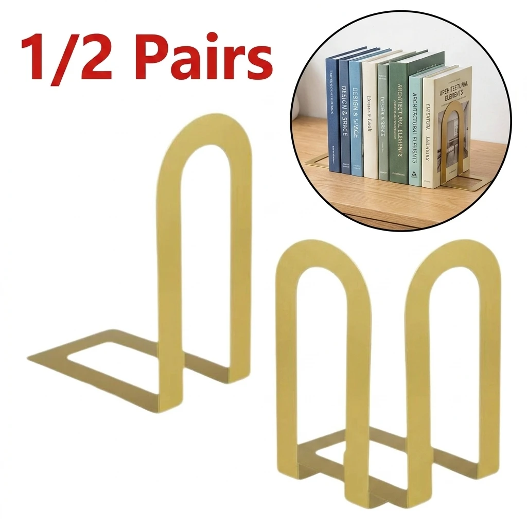 Metal Bookends Set Compact Stable Book Holder Minimalist Book Stopper Desktop Storage Accessory for Home Office Decoration