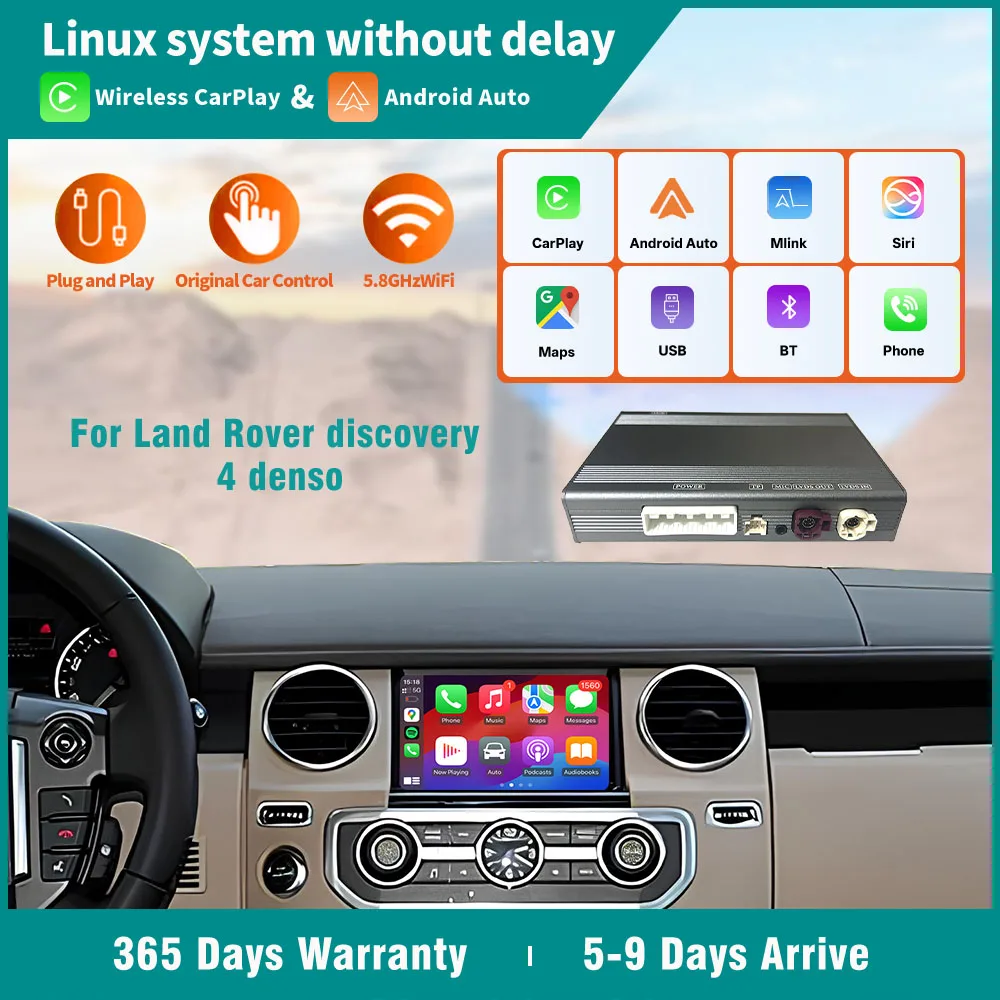 Wireless CarPlay Android Auto Adapter for Land Rover discovery 4 denso 5G WiFi DSP Fast Boot Plug & Play OEM Fit No Lag Mirror