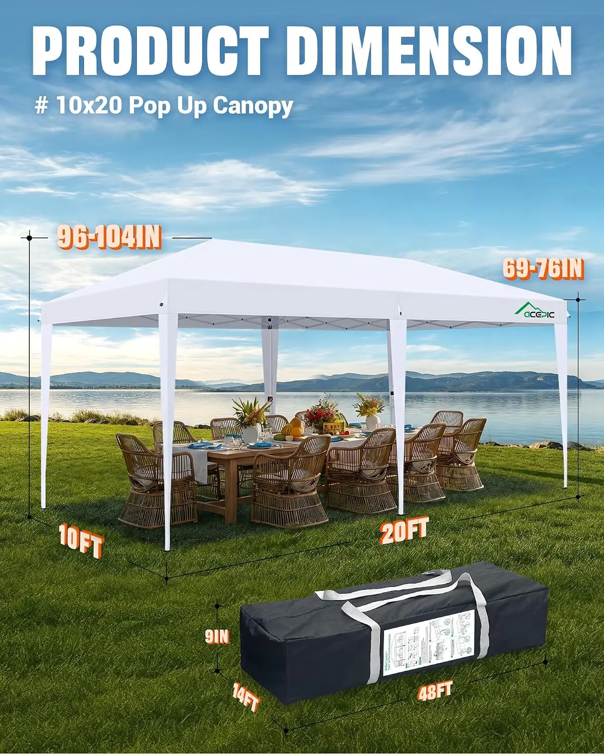 10x20 Pop Up Canopy Tent with 6 Sidewalls, White, 10x20