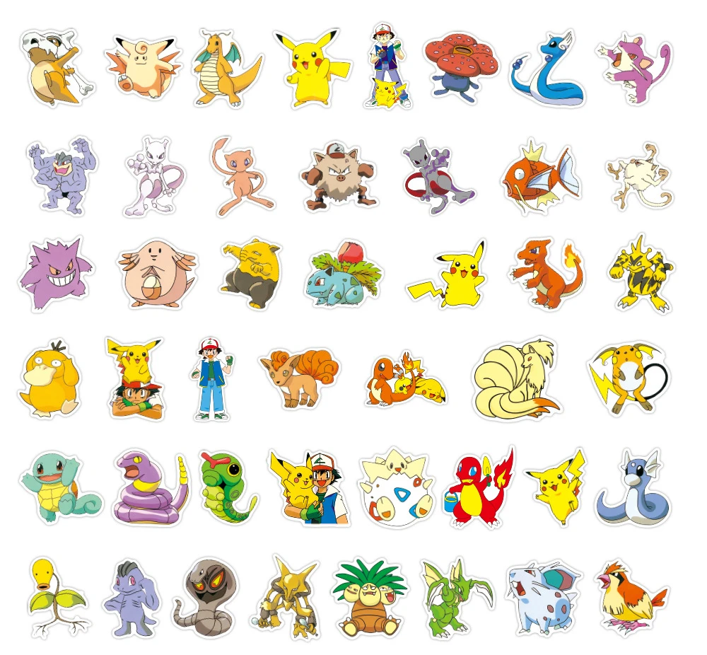 100pcs Pokemon Anime Stickers Waterproof Laptop Skin Cute Sticker Pack Phone Case Kawaii Packaging Journaling Stationery