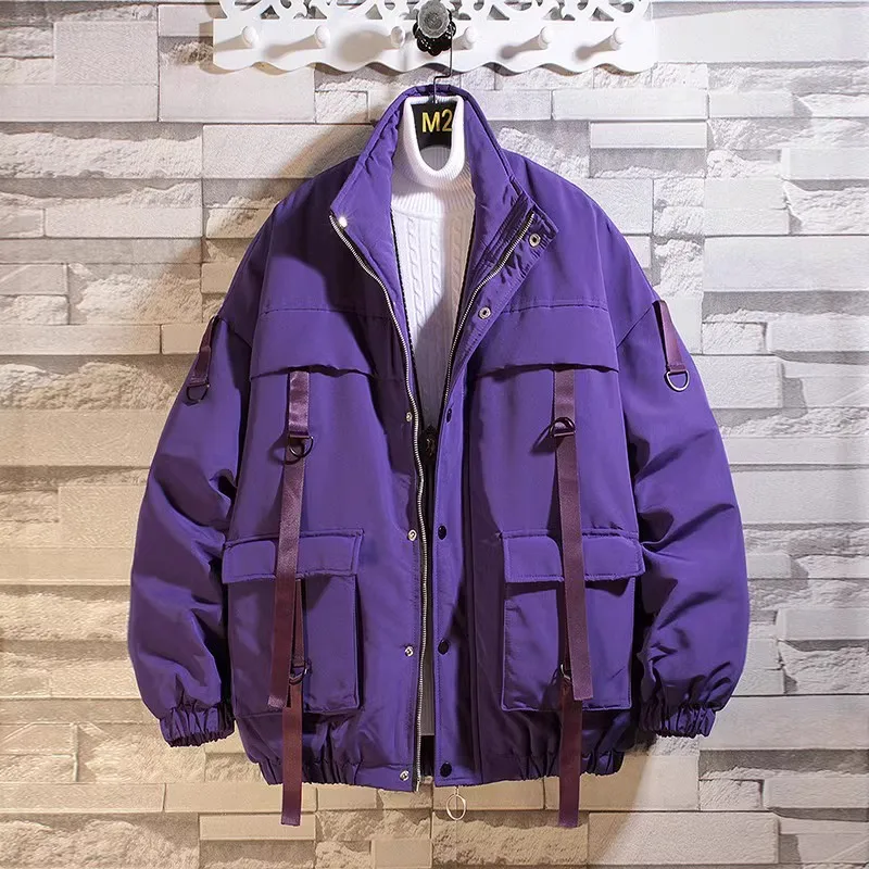 

Winter Men Black Puffer Jacket 2025 Men Cotton-Padded Jackets Male Ribbons Parka Women Fashion Streetwear Windbreaker Coats