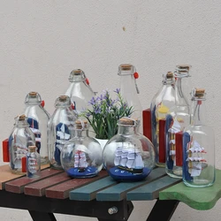 Mediterranean Style Pirate Ship Sailing Bottles of Small Glass Wishing Bottle Cork Gifts Crafts Art Collection Living Room Decor