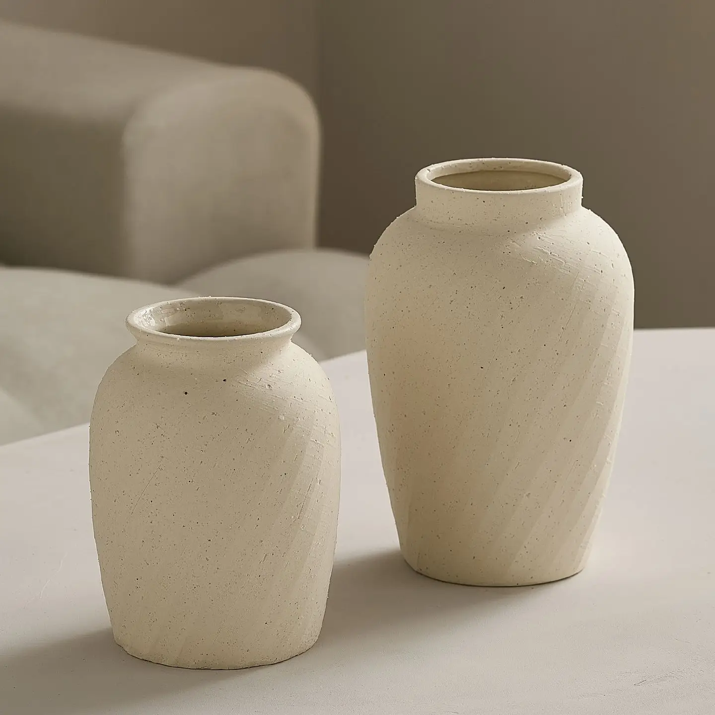 Beige Ceramic Vase Set 2 Pcs Wabi Sabi Nordic Minimalist Matte Textured Vases For Home Decor Table Centerpiece Dry Flower