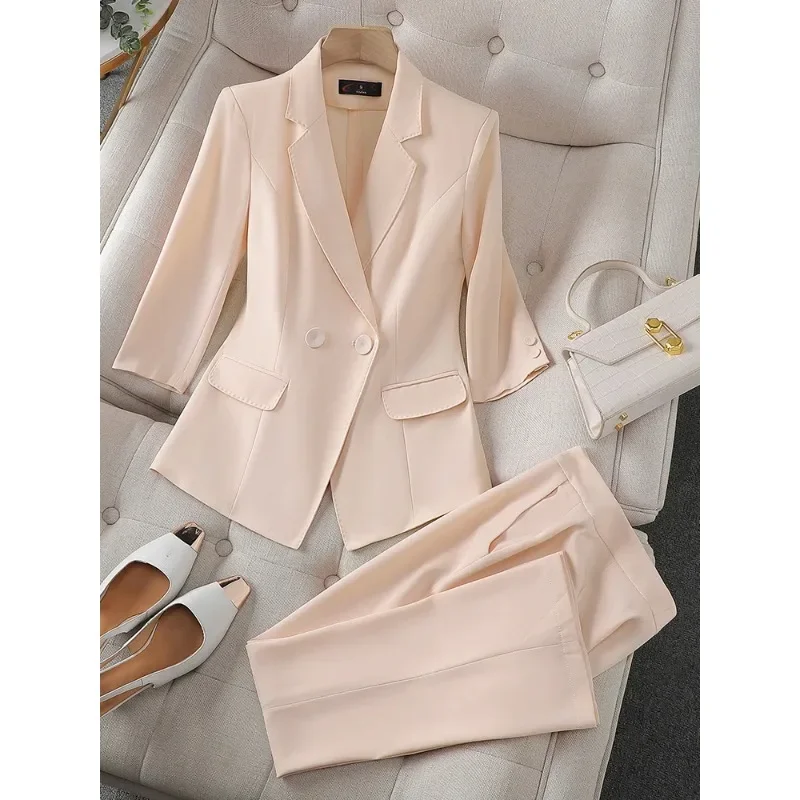 Blazer et pantalon imbibés pour femmes, veste à simple boutonnage, surintendant ser, vêtements de travail d'affaires, ensemble formel de 2 pièces, printemps et été