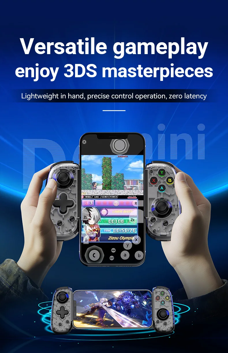 D6mini Ausziehbarer Spielcontroller mit Hall-Joystick, Kabelgebunden und Kabellos, Bluetooth, für Switch, Android, iOS, PC, Streaming – Detail 1