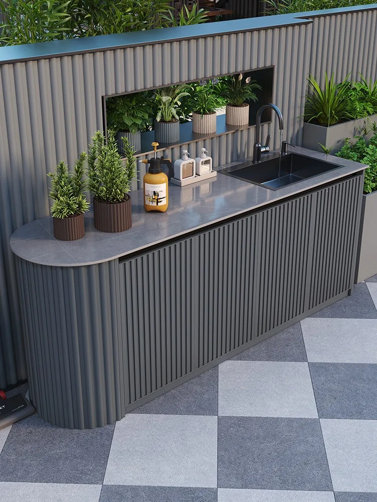 

Outdoor all-aluminum alloy rock slab washbasin integrated cabinet sunscreen sink locker