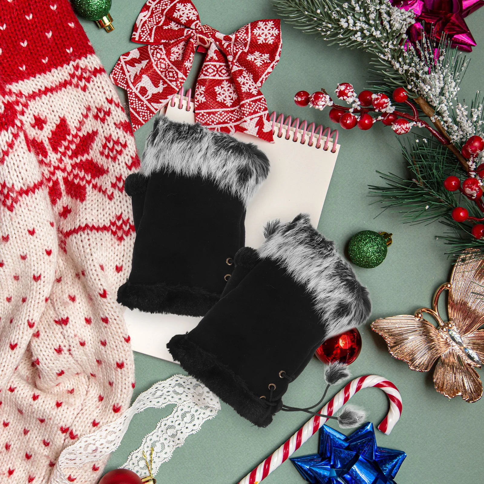 زوج واحد من قفازات نصف اصبع للنساء للشتاء الدافئ من الصوف بدون أصابع لتدفئة اليد القصيرة كهدية لركوب الدراجات بشاشة تعمل باللمس (أبيض)