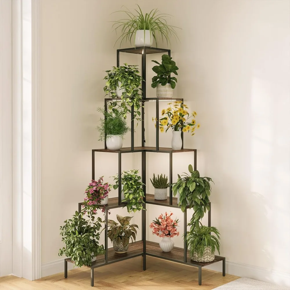 

Corner Plant Stand with RGB Light, 66 Tall L-Shaped Plant Shelf with Multiple Lighting Modes and Colors, Storage & Display Rack