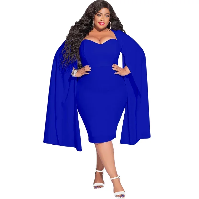 

KEXU Fashion Plus Size Women Clock Long Sleeve Bandage Bodycon Knee Length Curve Dress Evening Sexy Party Club Dresses