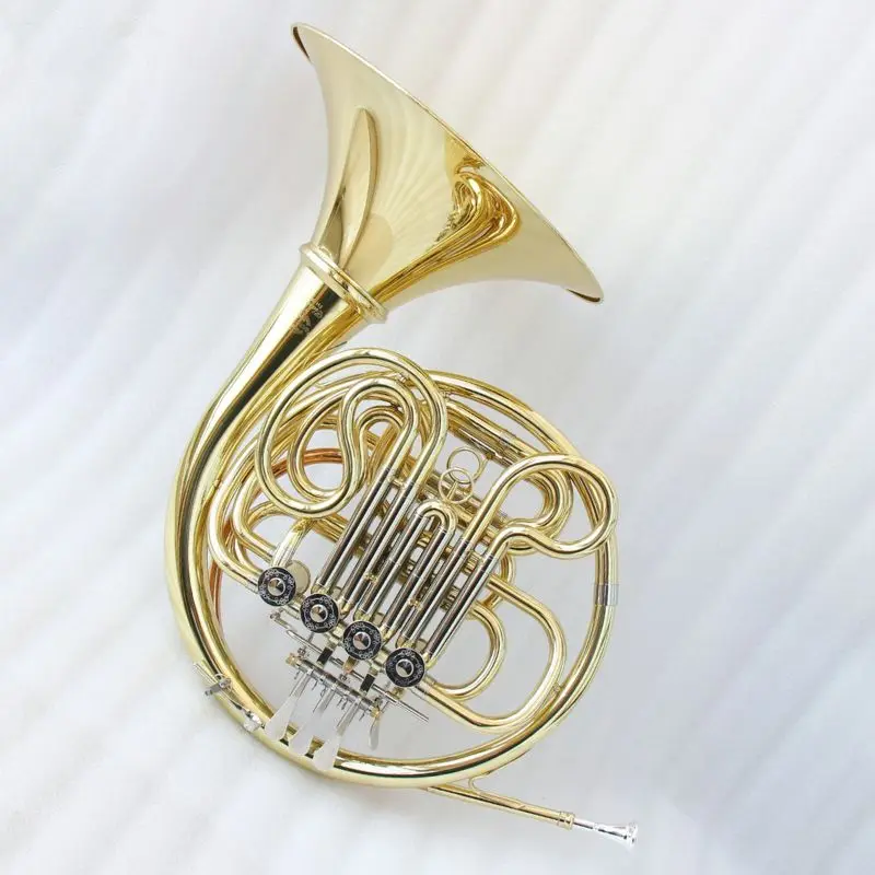 Double French Horn Instrument Brass Body Gold Lacquered Separated Bell French Horn
