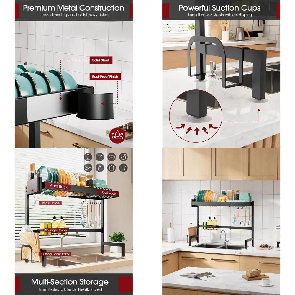 

Expandable 2-Tier Stainless Steel Sink Dish Rack, Kitchen Countertop Organizer, Rustproof, Space-Saving, 30-34.5L x 12W x 25H, B