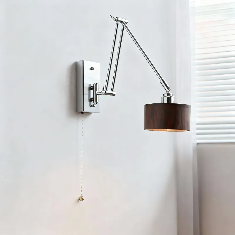 Wooden Tricolor Wall Light Living Room Bedroom Bedside Wall Lamp Retro Fold Rocker Arm Mood Light Home Decor LED Lighting Lights