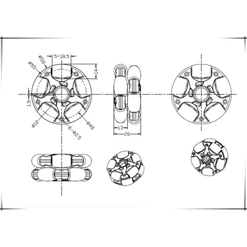 4Pcs 58Mm Plastic Omni Wheel For RC Robot Kit Servo Motor Omni Wheel 14135 ROS Platform Omnidirectional Motion