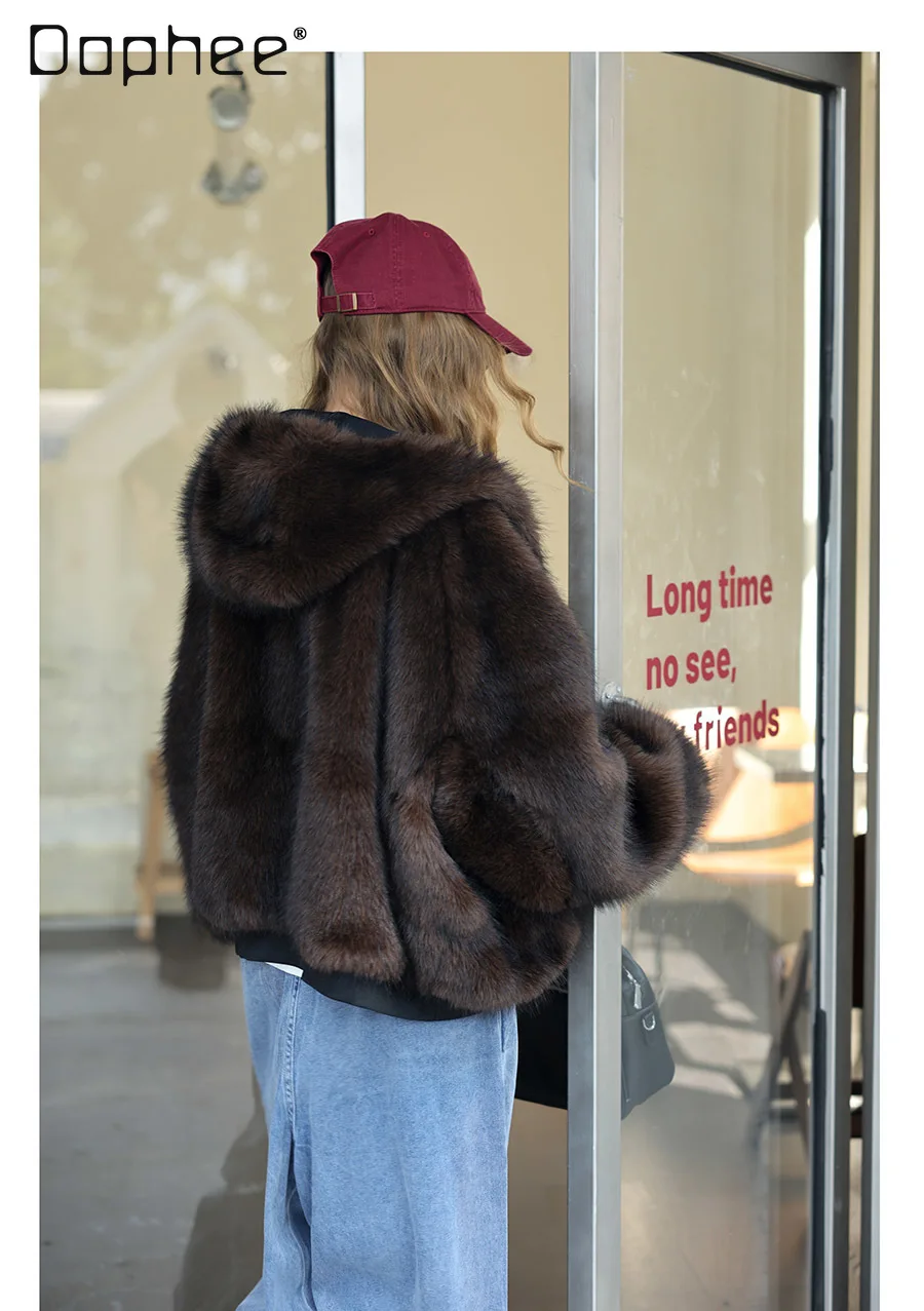 الشتاء الكورية Ins الشارع شخصية مقنعين صديقة للبيئة فو الفراء قصيرة الوجهين سترة قطن سميكة تنوعا معطف غير رسمي #5
