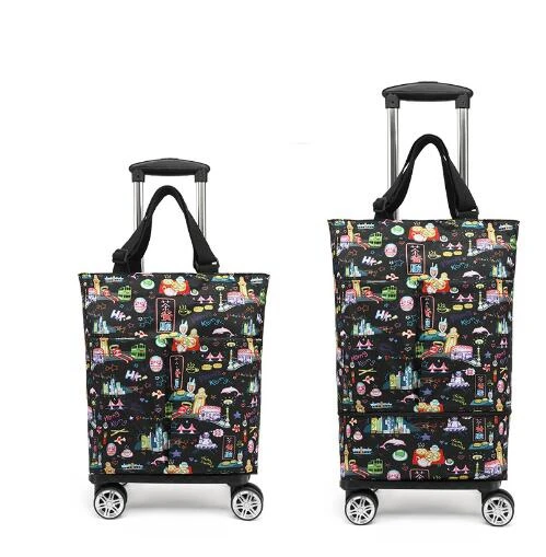 Mulheres Shopping bag com rodas Mulheres Travel Trolley Bagagem Bag Mulheres Carry on hand Bagagem Bag Bolsa de compras com carrinho