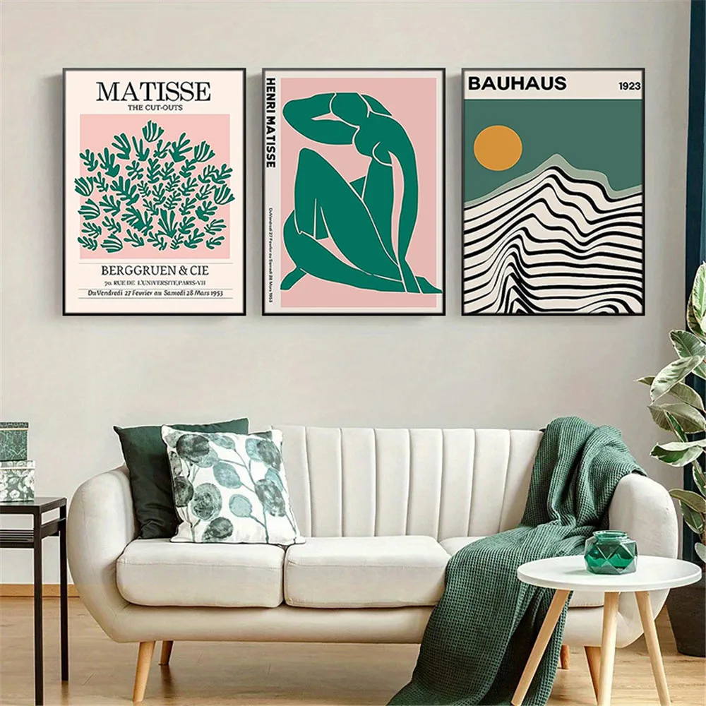 Abstract Green Matisse Canvas Art Poster Modern Figure Sketch Line Plant Wall Painting for Bedroom Living Room Decor Aesthetic