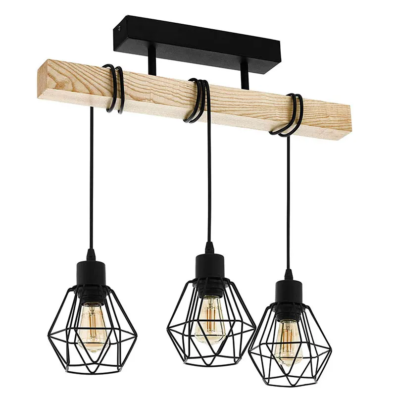

Vintage Log Wooden Long Strip Ceiling Light Cafe Clothing Store Bar Desk Lamp Nordic Restaurant Bedroom Iron American Droplight