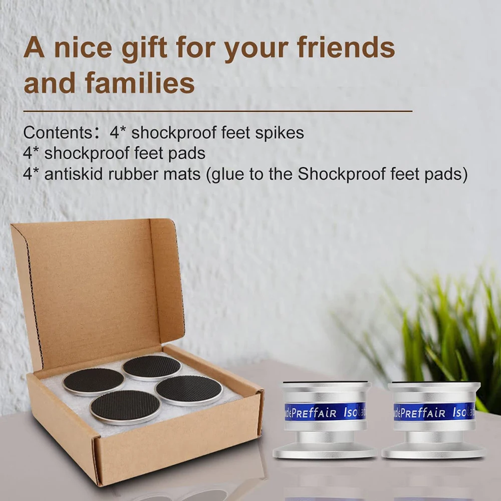 Preffair SP4533อลูมิเนียมสีดำ & สีเงินกันกระแทก spikes + แผ่นแยกยืน HiFi ลำโพงอะลูมินัมอัลลอย