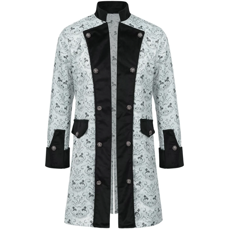 2026 Purple Fashion Steampunk Vintage Coat for Men, Yellow Medieval Stand Collar Printed Men's Jacket,Stage Performance Costume