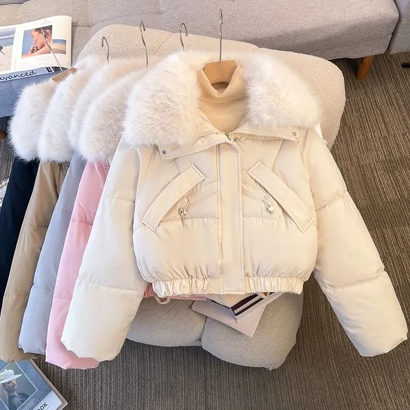 Women's Short Fur collar Cotton Jacket 2025 Autumn Winter New Fashion Thicken Cold proof Coat Lady Warm Zipper Basic Jackets Top