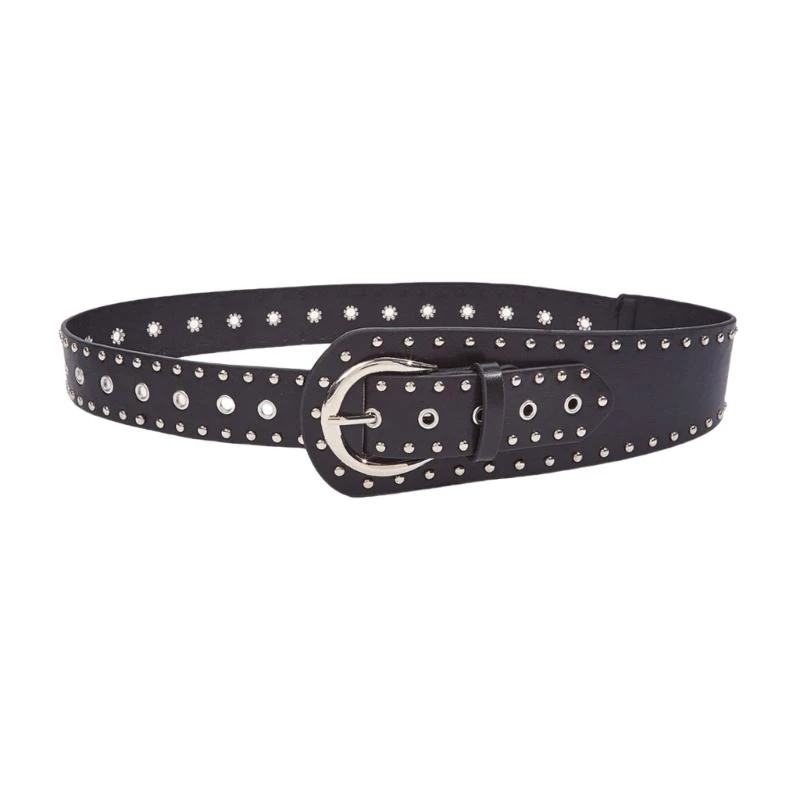 

652F Unique Punk Rock PU Leather Belt Decorative Waist Band Sash with Rivets Detail For Music Festivals And Parties