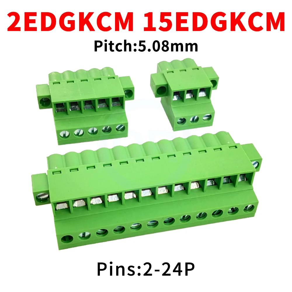 (5 Pcs) KF 2EDGKCM 5.08mm Coaxial Flat Out with Ear Flange Plug-in PCB Terminal Block 15EDGKCM 5.08 Female Plug