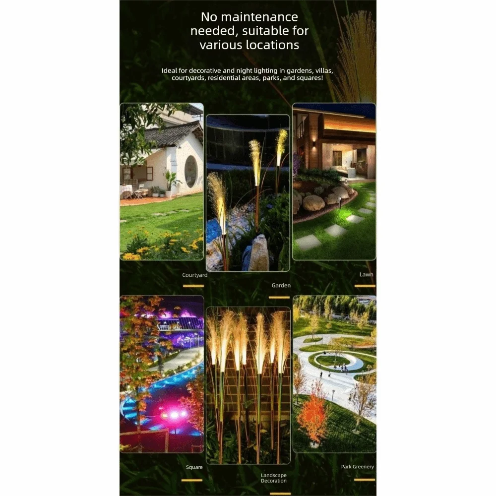 LED Solar Garden Reed Lamp Bulrush Flower Optical Fiber Yard Christmas Decoration Luminous Simulation Solar Power Light