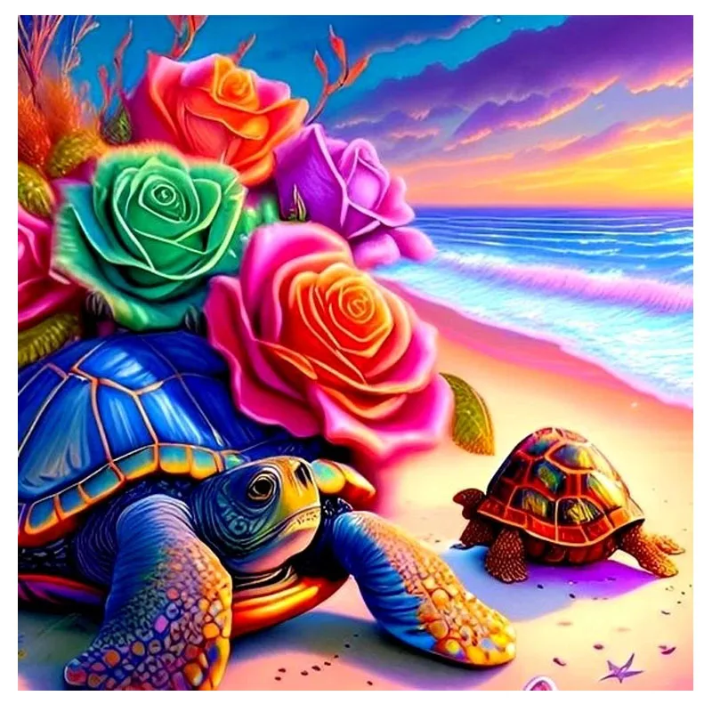 Sunature AB Diamond Painting Art Full Square Round Drills Turtle Beach Diamond Painting Kits (5-10 AB Colors)