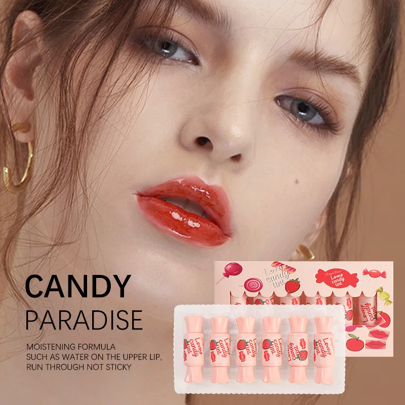 6Pcs/Lot Candy Mirror Water Lip Tint Liquid Lipstick Lip Glaze Moisturizing Waterproof Long Lasting Lip Gloss Makeup Cosmetics