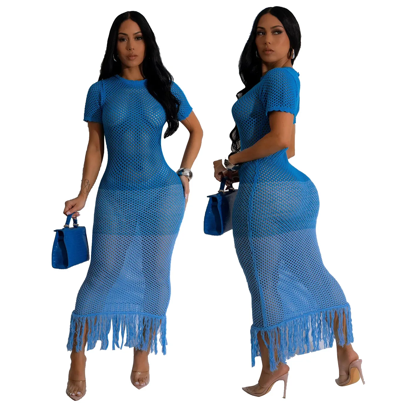 Europe and the United States new women's dress, fashion gradual change color knitted beach skirt summer dress