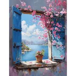 Gatyztory Modern Diy Painting By Numbers Kits Window Landscape Coloring By Numbers Acrylic Paint 40x50cm For Adults Diy Gift