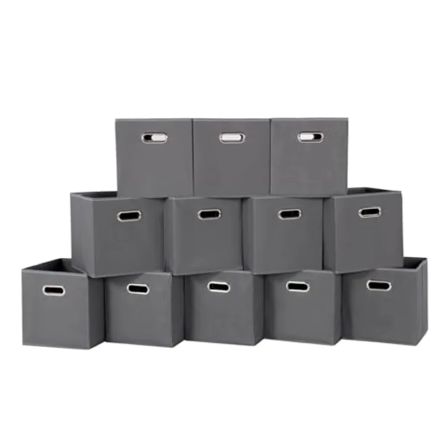 

Foldable Fabric Cube Storage Bins with Dual Handles for Home Nursery Shelf Closet Organizer Set of 12 Grey