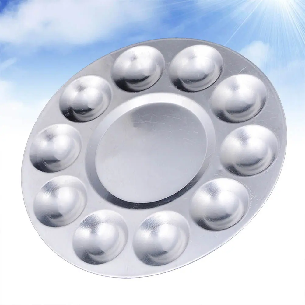 

10 Holes Aluminum Paint Palette Round Drawing Tray for Watercolor Acrylics Portable Art Studio Color Palette Painting Tray