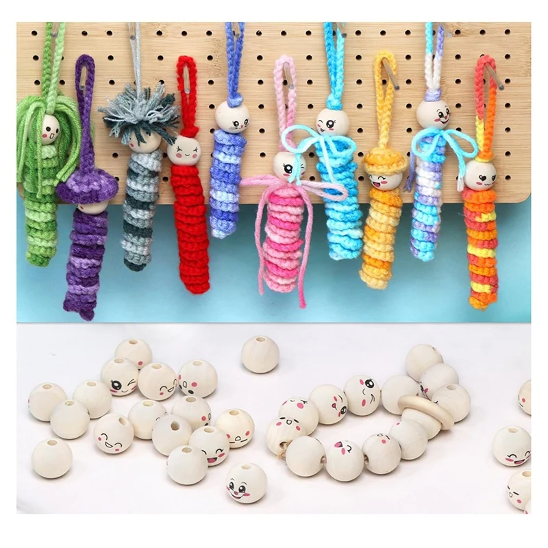 10 Styles Wooden Beads With Face, Pack Of 100 Wooden Balls With Face 20 Mm With Hole, Wooden Heads With Face For Crafts