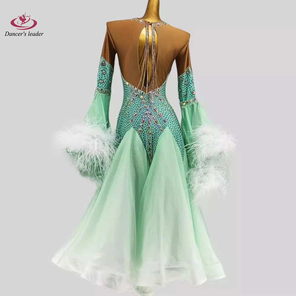 Ballroom Modern Dance Adult Performance Clothing Competition Clothing Horn Sleeve Ostrich Hair Practice Performance Clothing