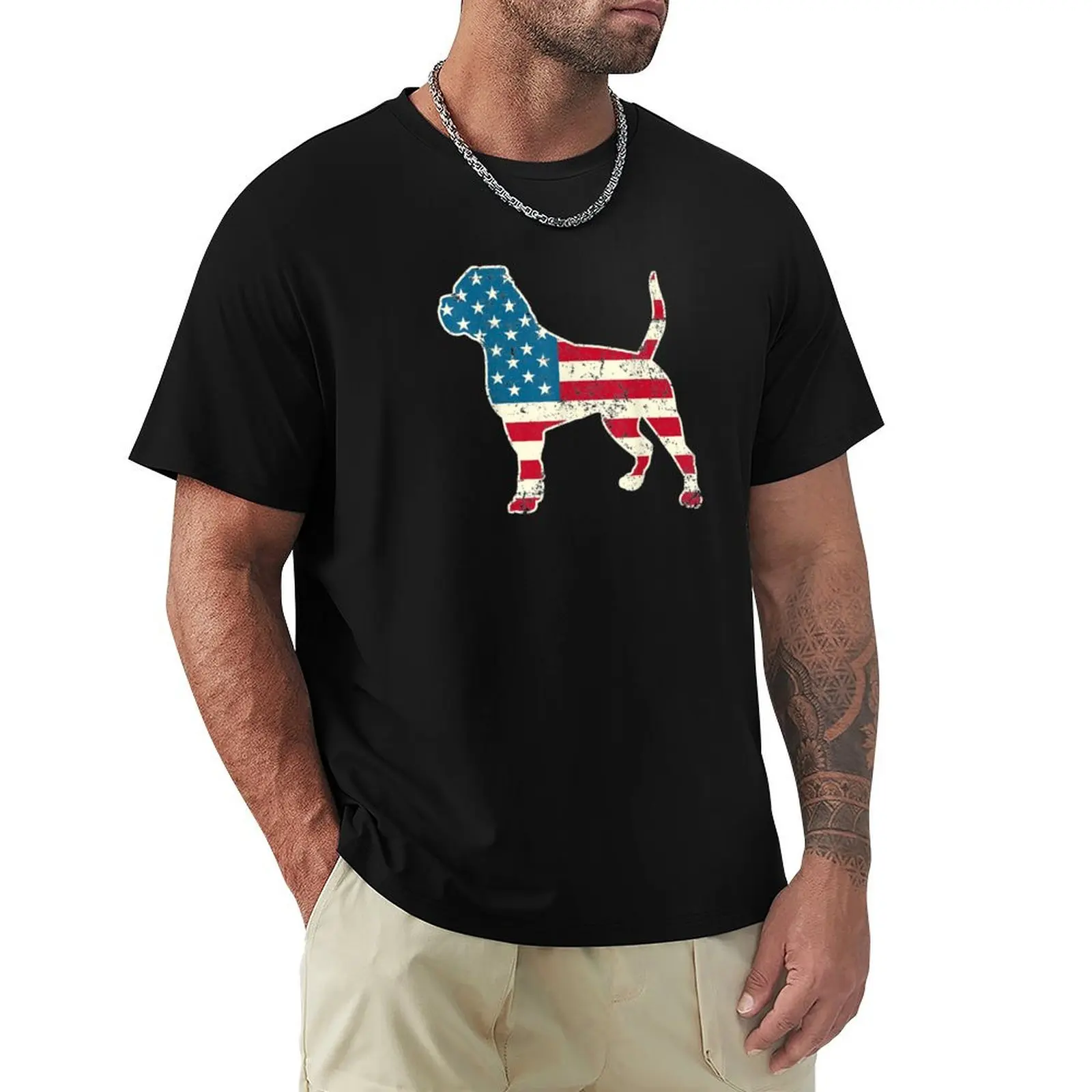 

American Bulldog 4th of July T-Shirt blue lock cotton man t-shirts funny shirt cotton anime shirts men