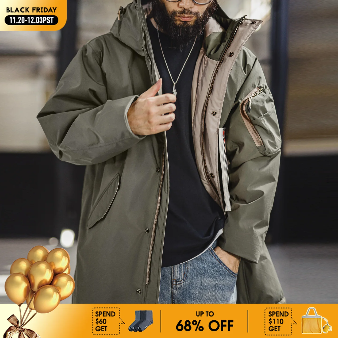 Maden Vintage الرجال M-51 ذيل السمكة سترة منتصف طول الأبيض بطة أسفل ملء سترة مقاومة للماء معطف خندق دافئ لفصل الشتاء