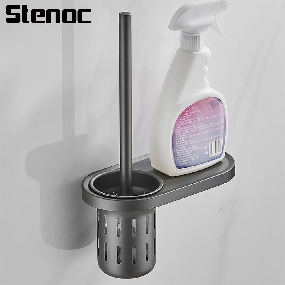 

Держатель для туалетной щетки без сверления, алюминиевый, настенный, экономит место, с длинной ручкой, набор для чистки ванной комнаты, аксессуары для ванной.