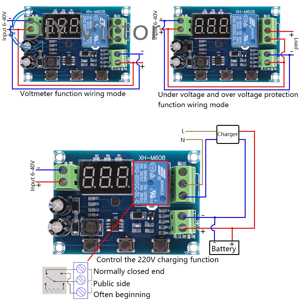 XH-M608 Battery Charge Discharge Module DC 6-40V Integrated Voltmeter Undervoltage Overvoltage Protection Timing Discharge Board