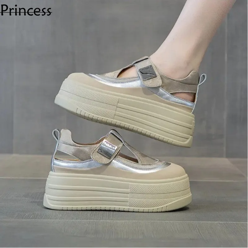 Summer New Pine Cake Thick Sole Sandals Women\'s Bag Head 2024 Hollow Breathable Matching Skirt Casual Tall Single Shoes