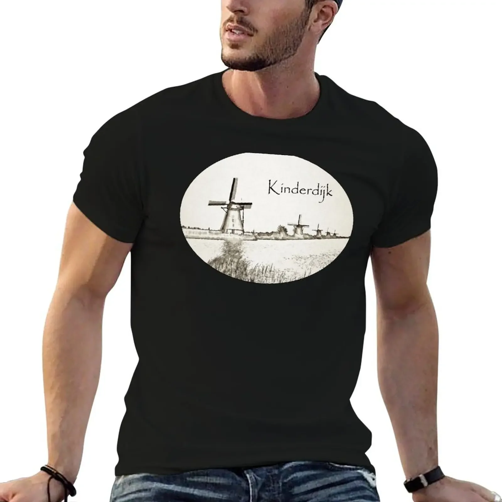 

Kinderdijk Windmills T-Shirt oversized cotton graphic tees heavyweight t shirts for men