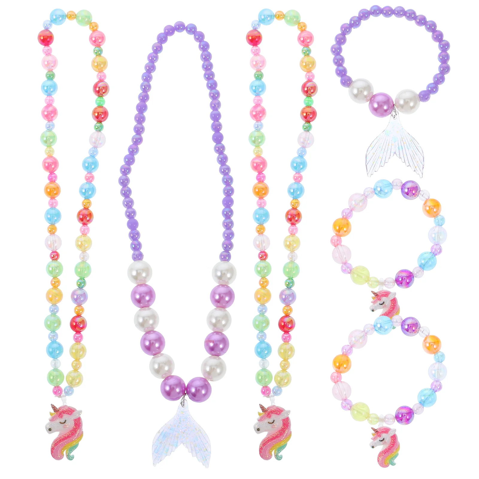 3Sets Children's Beaded Jewelry Set Resin Necklace Bracelet Cute Charm Design Kids Birthday Party Dress Up Accessories