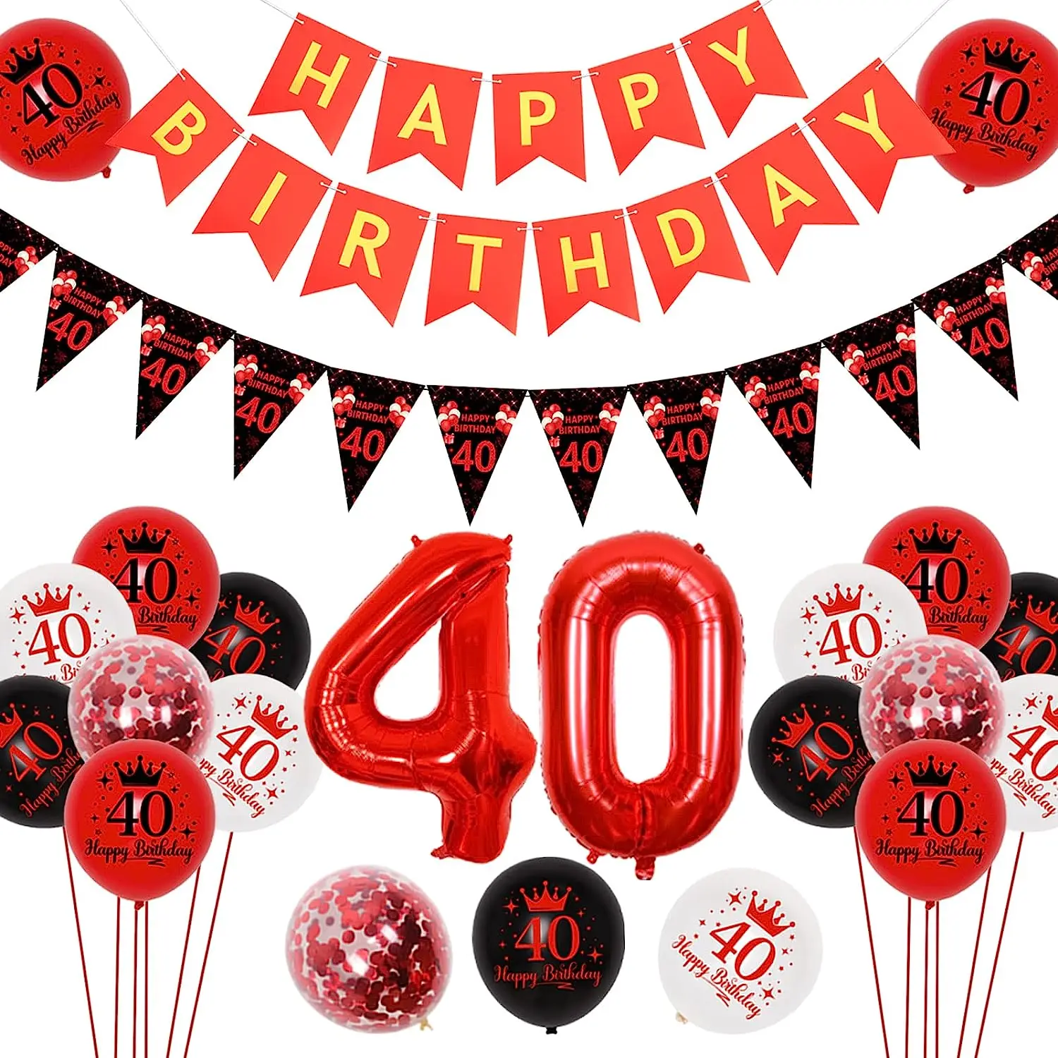 

Happy 40th Birthday Decorations Kit for Men and Women, Bunting Banner, 40 Foil Balloon, Birthday Party Supplies