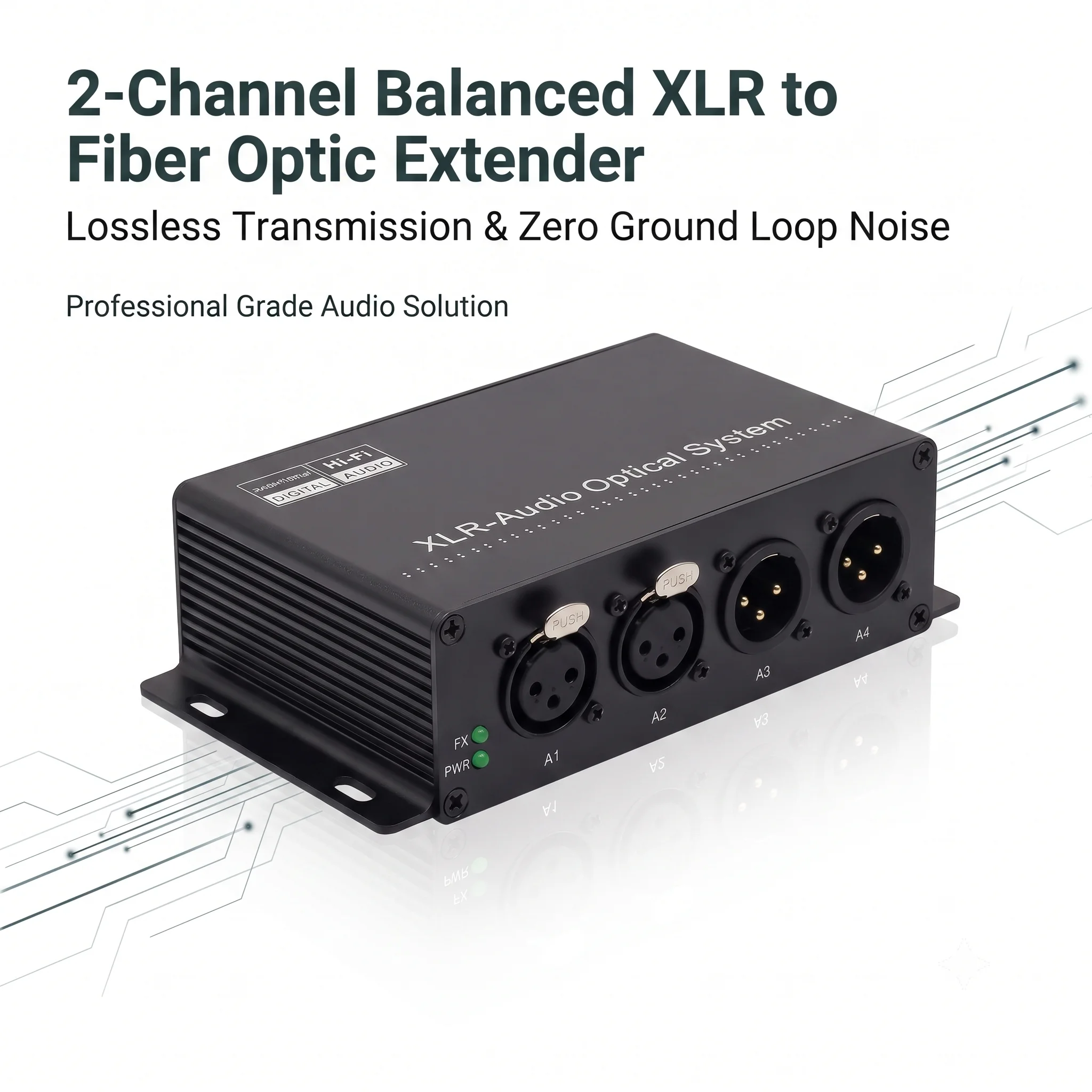 1/2 Channel XLR Balanced Audio Fiber Optic Extender, 20KM Single Fiber Transmitter & Receiver Kit
