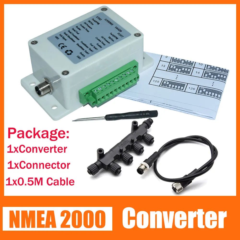 

NMEA2000 Converter Connect Up to 18 Sensors Connector Adapter HD 0.5m~4m Length Cables 0-190 ohm P67 Waterproof For Boat Yacht