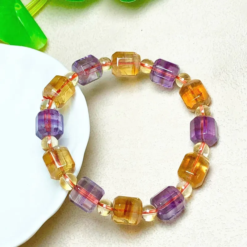 Natural Ametrine Yellow Purple Citrine Amethyst Quartz Bracelet Jewelry Women Men 10x9mm Stretch Crystal Bracelet AAAAA