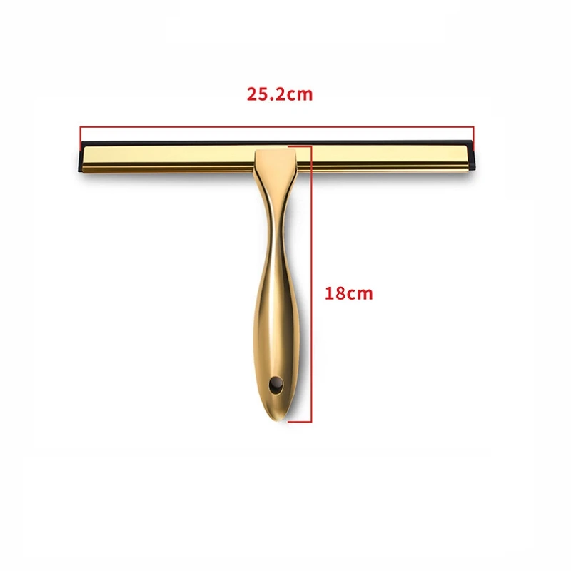 Gold Stainless Steel Shower Squeegee Window Glass Wiper Silicone Scraper Cleaner Brush Self Adhesive Hook for Kitchen Car Mirror