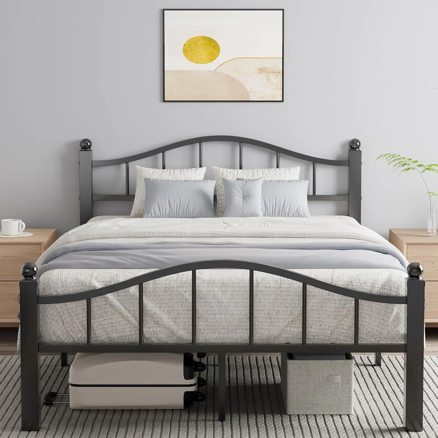 

Full Size Bed Frame with Headboard, Noise-Free Design & Underbed Storage Heavy Duty Bed Frames No Box Spring Needed/Tool-F
